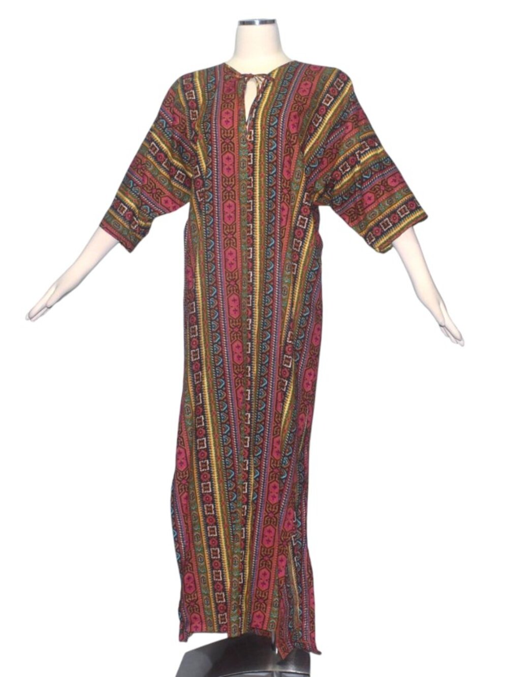 Vintage 60s 70s Print Maxi Caftan Dress Boho Cotton or Blend One size S M L